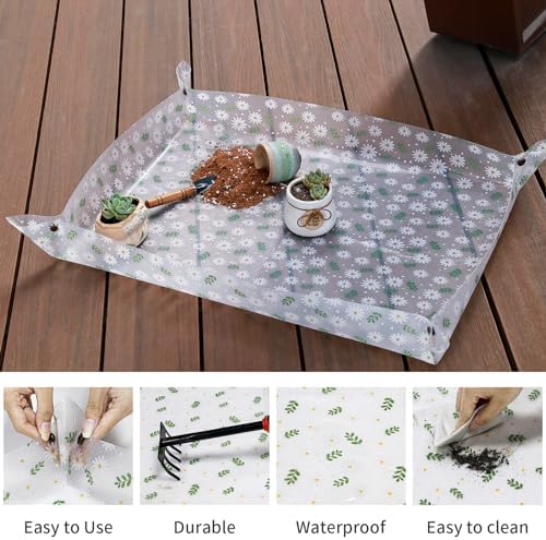 Repotting Mat for Indoor Plants Waterproof Clear Potting Mat Foldable Plant Potting Repotting Tray Portable Gardening Tray for Indoor Potting Soil, Gardening Gifts for Women 31.5 x 23.6(Leaves)