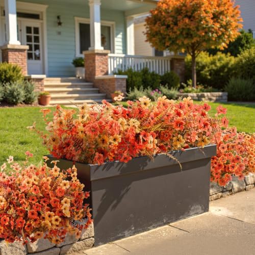 20 Pcs Artificial Fall Flowers for Outdoors Fake Mums, Mixed Orange