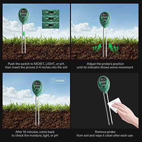VIVOSUN Plant Soil Moisture Meter, 3-in-1 pH Tester, Indoor & Outdoor Use