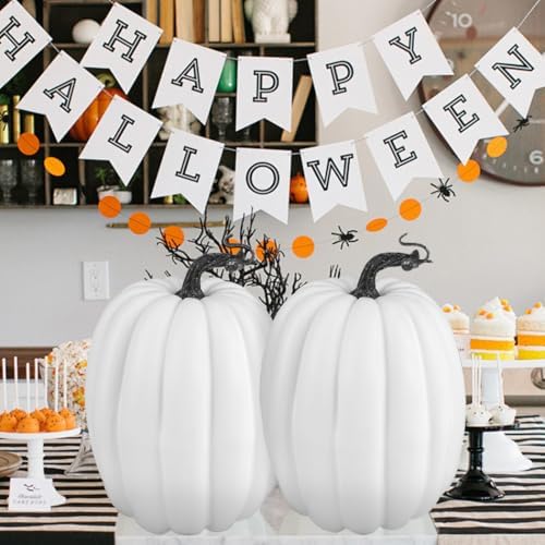 Artmag 8 Inch Large Artificial Pumpkins, 2PCS Big White Faux Foam Harvest Pumpkins for Fall Autumn Thanksgiving Seasonal Holiday Decor