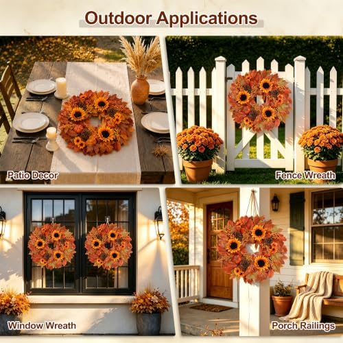 26" Fall Wreaths for Front Door Outside Sunflower Autumn Wreath