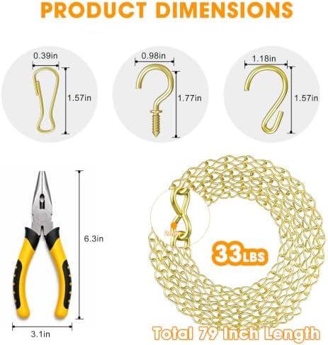 79 Inch Gold Hanging Chain with Plipers for Hanging Flower Baskets