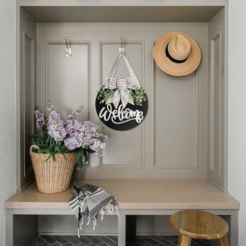 Welcome Sign for Front Door 12 in Wreath Decorations for All Seasons Black