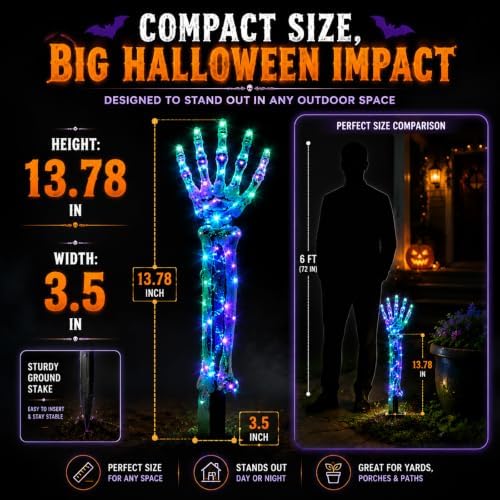 Solar Halloween Decorations Outdoor Light up Chains Skeleton Powered Yard Lights Skull Pathway Ground Breaker Stake Witch Glowing Cauldron for Spooky Haunted Garden Festive Themed Display