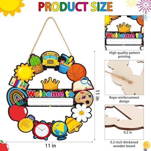 Welcome Sign for Classroom Door Decor Personalized Teacher Door Sign Name Wreath Welcome to Our Classroom Hanging Sign Back to School Hollow Hanger for Front Door School Teacher Supplies