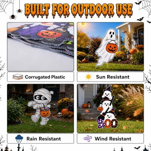 Halloween Decorations Outdoor Large Cute Pumpkin Ghost Yard Sign with Stake
