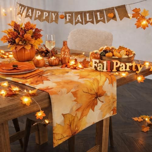 Fall Decor - Autumn Maple Leaf Table Runner for Thanksgiving Decorations