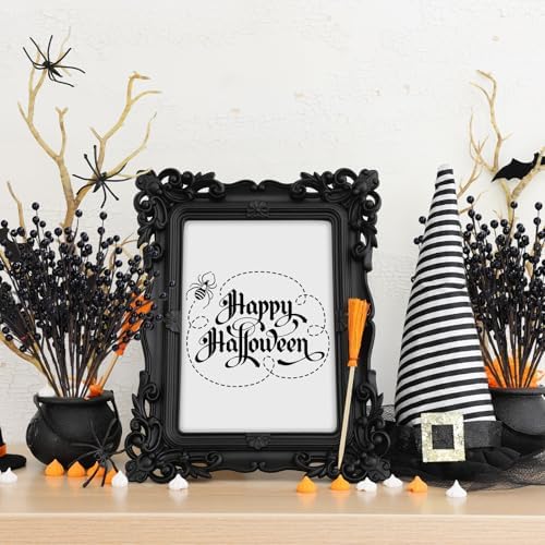 Whaline 12Pcs Halloween Artificial Berry Stem Branches Black Fake Berry Twigs for Indoor Outdoor Home Party DIY Crafts Supplies