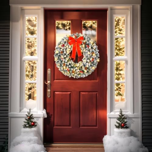 VINGLI 24" Battery Operated Pre Lit Christmas Wreath with 50 LED Lights