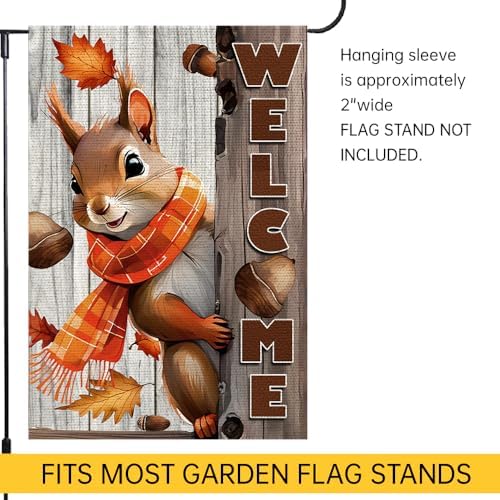 Welcome Fall Garden Flag 12x18inch The Nut Squirrel Fall Autumn Thanksgiving Garden Flags Yard Porch House Flag Double-Side For Home Outdoor Yard Patio Lawn Decor, Garden Decorations