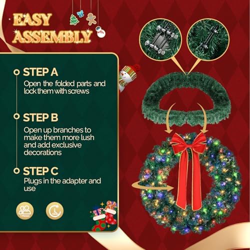VINGLI 48 Inch Christmas Wreath Dual Color Fence, Party Decor, Plug-in LED