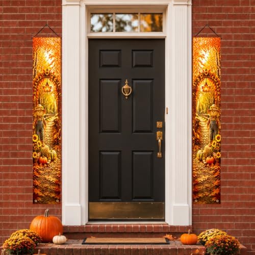 IVN Fall Scarecrow Porch Banner Pumpkin Autumn Decor 2 Pcs