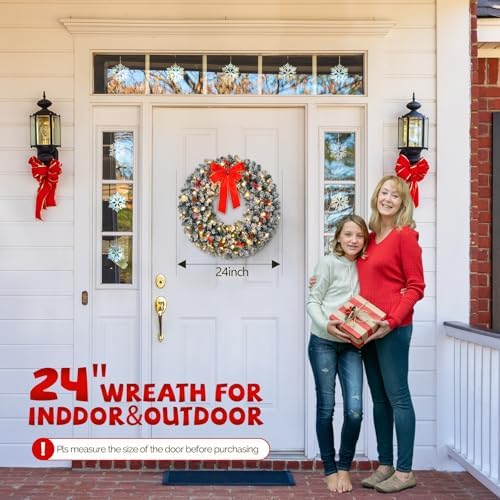 VINGLI 24" Battery Operated Pre Lit Christmas Wreath with 50 LED Lights