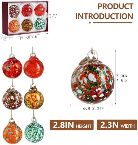 6 Pack Hand Blown Glass Balls Ornaments Hanging Witches Ball Gazing Ball