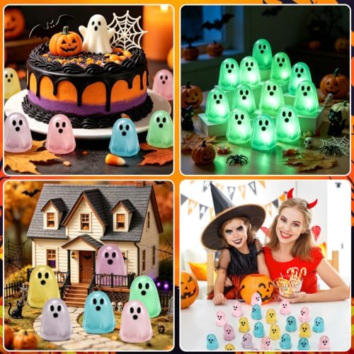 120Pcs Halloween Luminous Mini Ghost Figures Acrylic Vase Fillers