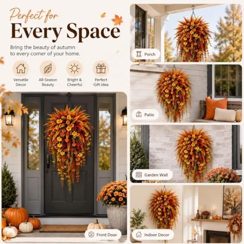 Artificial Fall Harvest Hanging Basket with Hanging Flowers (3PCS)