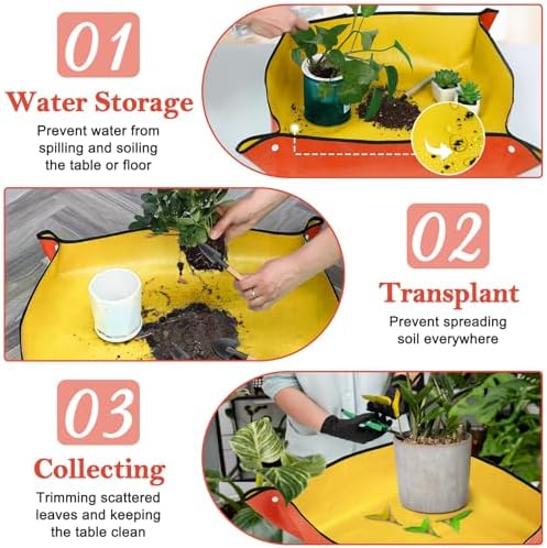 2Pcs Repotting Mat for Plant Transplanting, 39'' Gardening Mat and 26'' Orange Potting Mat for Indoor, Thicker Potting Tray with Plant Accessories Foldable Waterproof Planting Mat for Plant Lovers
