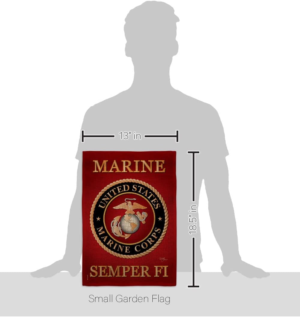 Marine Corps Burlap Garden Flag - Set with Stand Armed Forces USMC Semper Fi United State American Military Veteran