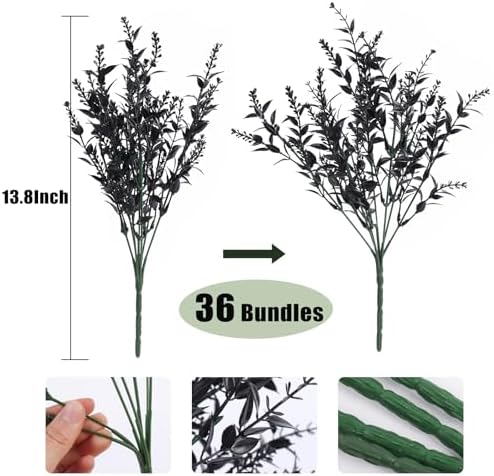 RECUTMS Black Artificial Flowers,Fake Outdoor UV Resistant Plants 36 Packs