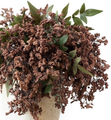 6 Pcs 17'' Artificial Nandina Berry Stems Brown Faux Branches Home Decor