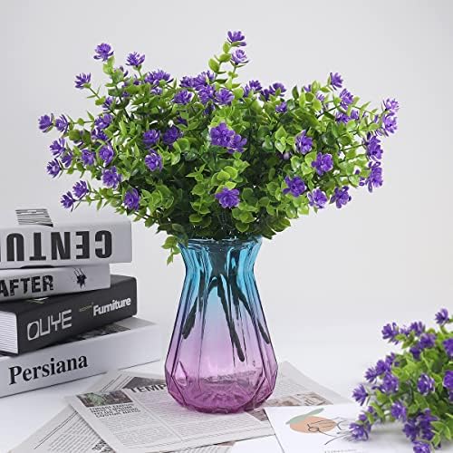 RECUTMS 12 Bundles Artificial Flowers Faux Outdoor Plastic Purple Plants