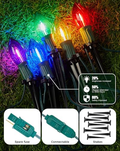 Christmas Pathway Lights Outdoor,51.4 Ft C9 Lights with 40 Multicolor Bulbs