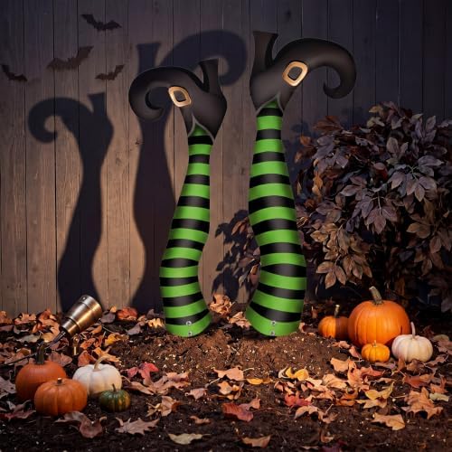 Tudomro 2 Pcs Metal Upside Down Witch Leg Halloween Outdoor Decor, Green