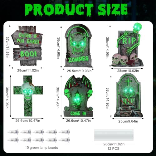 6 Pack Halloween Decorations, Glow in the Dark Tombstones Outdoor Decor
