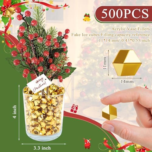 YATOJUZI 500pcs Fake Ice Cubes, 2026 Gold Graduation Table Decorations, Golden Vase Fillers Acrylic Crushed Rocks Plastic Diamonds Gems for DIY Birthday Party Centerpiece Table Scatter Prop 0.5"
