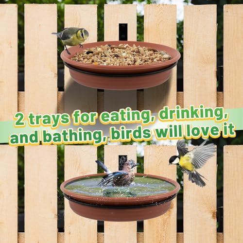 Alphatool Fence Bird Feeders Tray, 8.3'' Dia., Brown, 2 Pcs