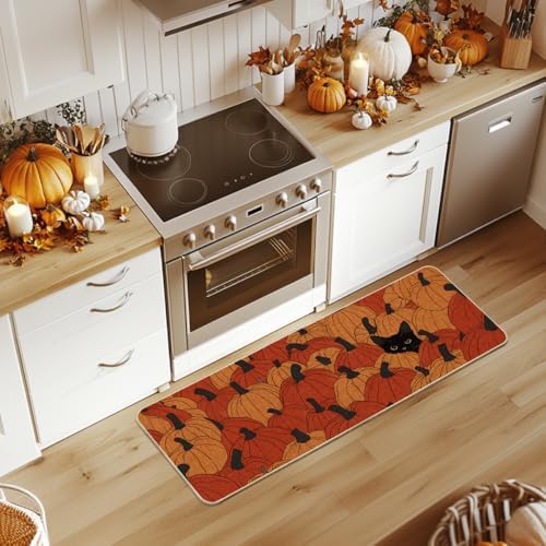 Artoid Mode Black Cat Pumpkin Fall Doormat 17x47 Inch