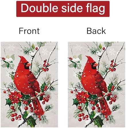 Louise Maelys Christmas Winter Cardinal Garden Flag Floral 12x18 Inch Double Sided Snowy Welcome Xmas Holiday Seasonal Small Burlap Yard Sign Outside Home Outdoor House Decoration