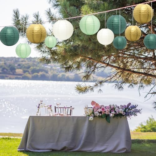 21Pcs Sage Green Gold Lanterns, 4-10in Hanging Decor, Wedding Baby Shower