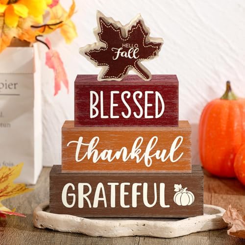 Yousoontic 4 Pcs Hello Fall Figurines Set, Rustic Farmhouse Decor