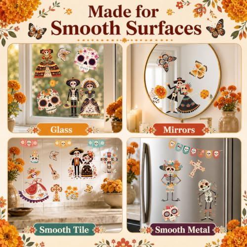 9 Sheets Day of The Dead Window Clings Dia De Los Muertos Decorations Decal