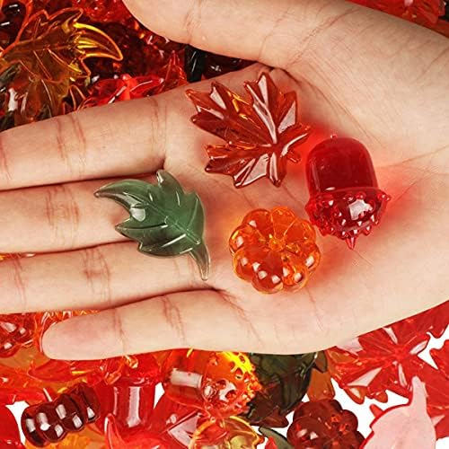 100PCS Acrylic Leaves Mini Pumpkins Acorns Maple Leaves Acrylic Fall Decorations, Thanksgiving Table Scatter Fall Vase Filler Gems for DIY Crafts, Home Decoration, Thanksgiving and Autumn Decor