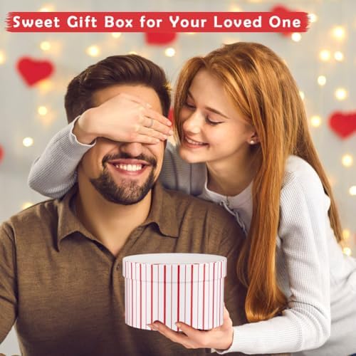 Oairse Gift Boxes with Lids for Presents Red and White Striped Round Box for Flower Arrangements Set of 4 Nesting Gift Boxes Bulk for Bridesmaid, Proposal, Wedding, Birthday, Party Favor Graduation