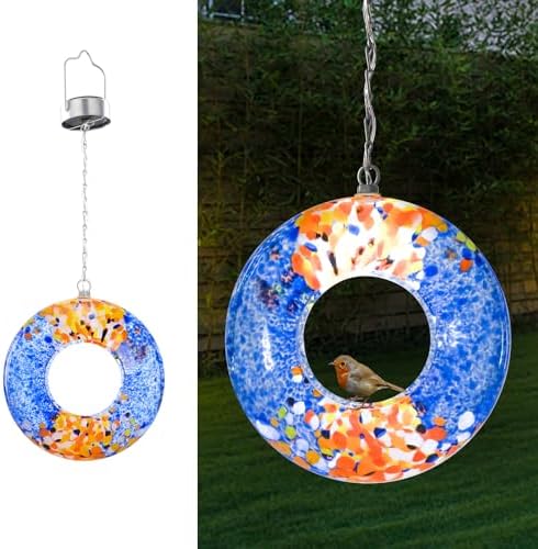 VCUTEKA Glass Bird Feeder, Fly Through Solar Birdfeeders for Garden Decor