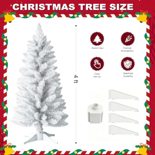 4ft Artificial Christmas Tree, Mini Xmas Pine Tree with 4-Leg Stable Plastic Base, Small Tabletop Christmas Tree for Home Office Holiday Party Indoor Decoration