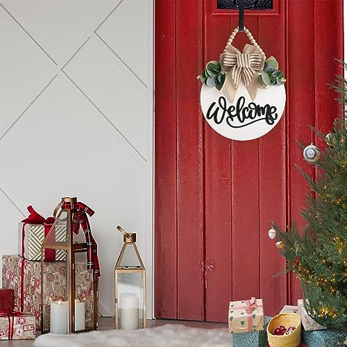 Welcome Sign for Front Door 12 in Wreath Decorations for All Seasons White