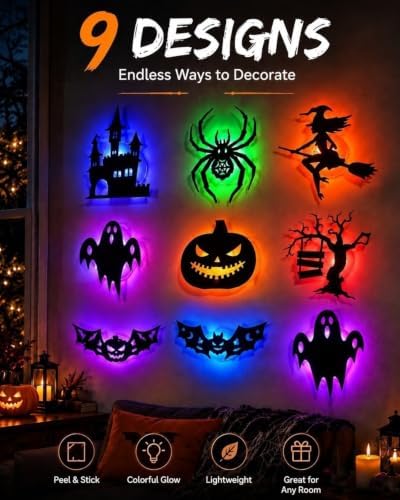 Halloween LED Wall Decor Lights 3D Light up Bats Silhouettes Decoration