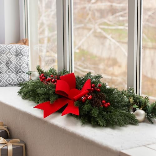 Yalikop 1 Pcs 24.5 Inch Christmas Swags with Light, Red Bow and Berry