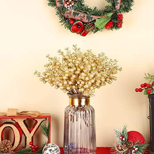 36Pcs Christmas Glitter Berry Stems, Silver Artificial Christmas Tree Picks
