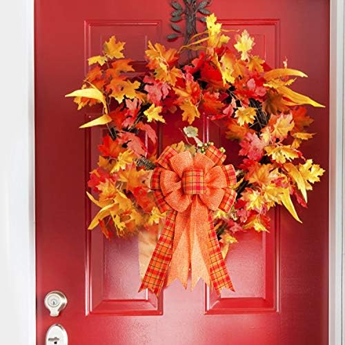 2 Pcs Large Thanksgiving Buffalo Plaid Wreath Bows, Orange Fall Bows