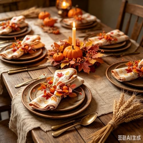 12 Pcs Fall Napkin Rings Artificial Maple Leaf Pumpkin Berry Ginkgo Leaf Wreath Napkin Ring Holder Buckles for Thanksgiving Autumn Harvest Wedding Family Dinner Party Table Decoration Supplies
