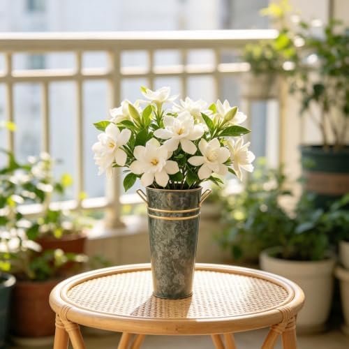 Hosley Set of 4 Metal Vases with Zinc Finish 9 Inch High Ideal Gift for Wedding Special Occasion Home Office Dried Floral Arrangements