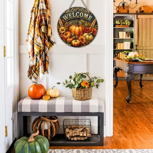 Fall Door Sign Autumn Pumpkin Welcome Wreath for Front Door Decor