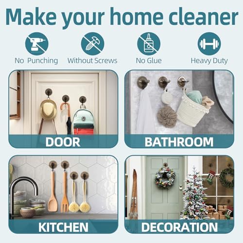Antimbee Suction Hooks, 5 Pack Clear Hanger, Removable Small Suction Cups for Shower, Bathroom, Glass, Door, Windows, Kitchen - Up to 11 lbs on Smooth Surface - 2 Hooks Design (Transparent Gray)