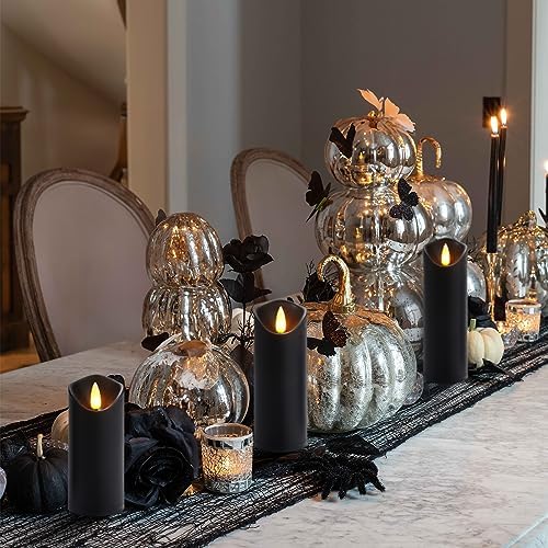 Homemory Black Halloween Flameless LED Pillar Candles, Remote Timer, 9 Pack