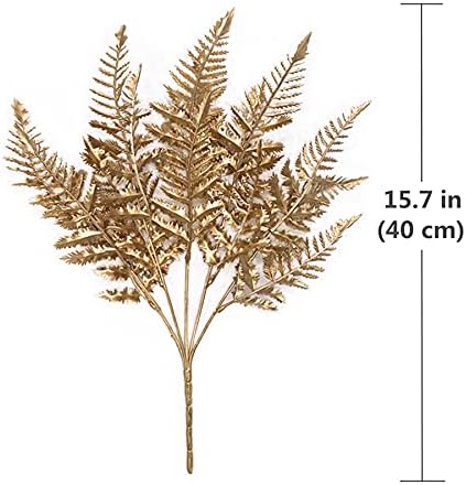 PASYOU Golden Fake Plants, Artificial Flowers Decoration for Christmas Plastic Boston Grass Faux DIY Crafts Indoor Outdoor Home Garden Party Room Bedroom Wedding Table Centerpiece Decor, Gold 4 Pack